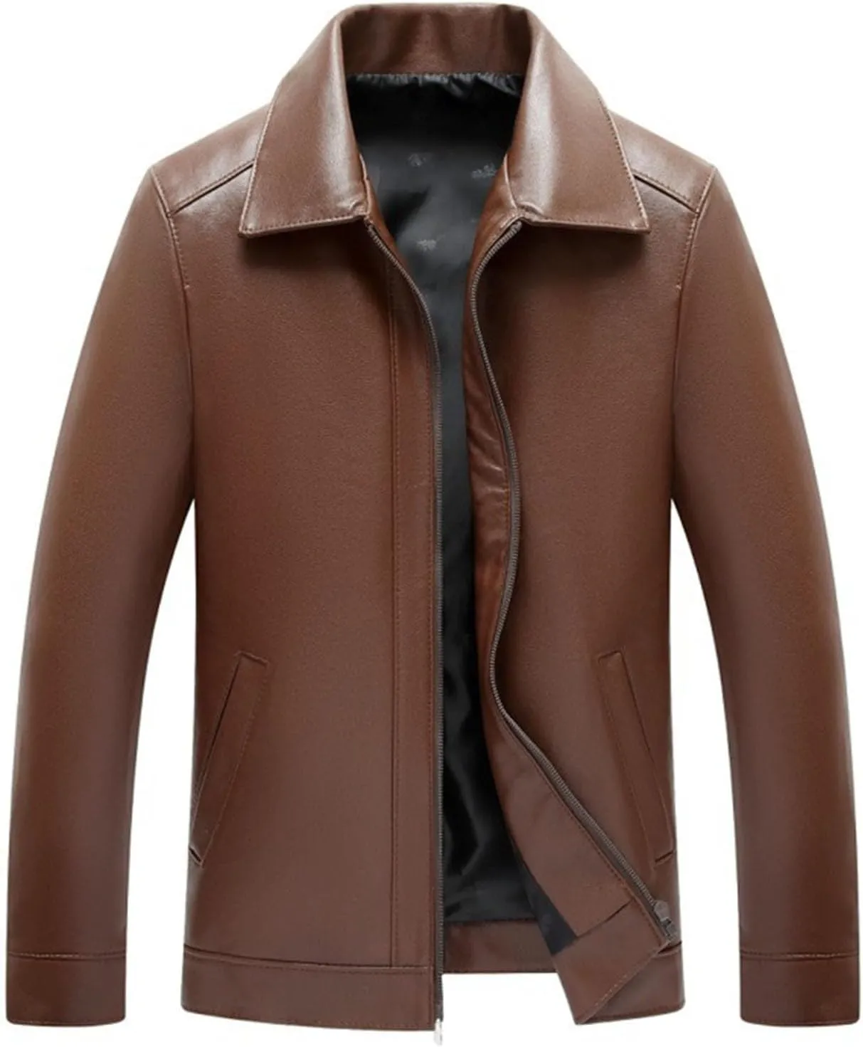 Mens Vintage Leather Long Sleeve Jacket Coat Stand Collar Club Coat Fashion Men's Leather Jackets Casual TopsWinter