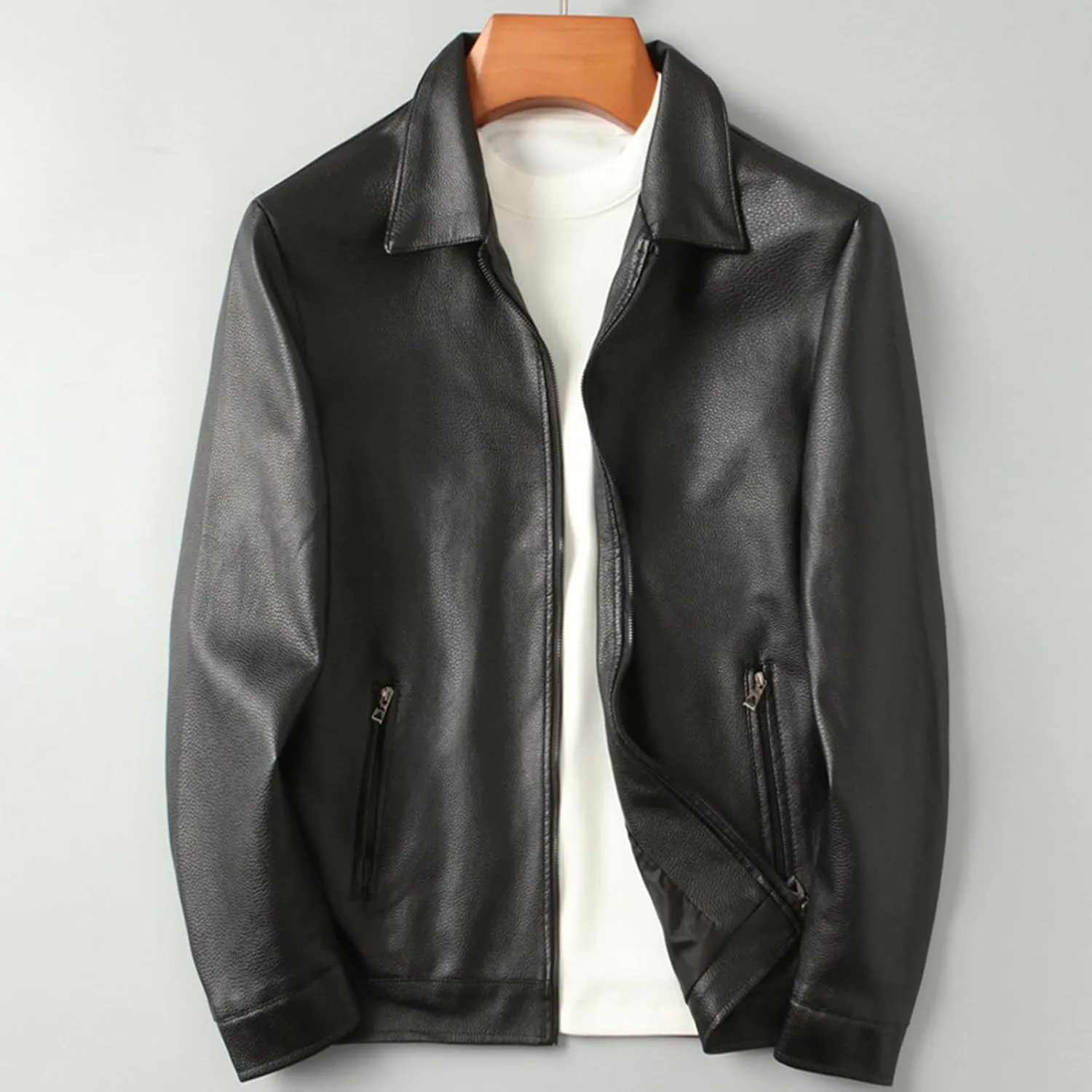 Mens Vintage Leather Long Sleeve Jacket Coat Stand Collar Club Coat Fashion Men's Leather Jackets Casual TopsWinter