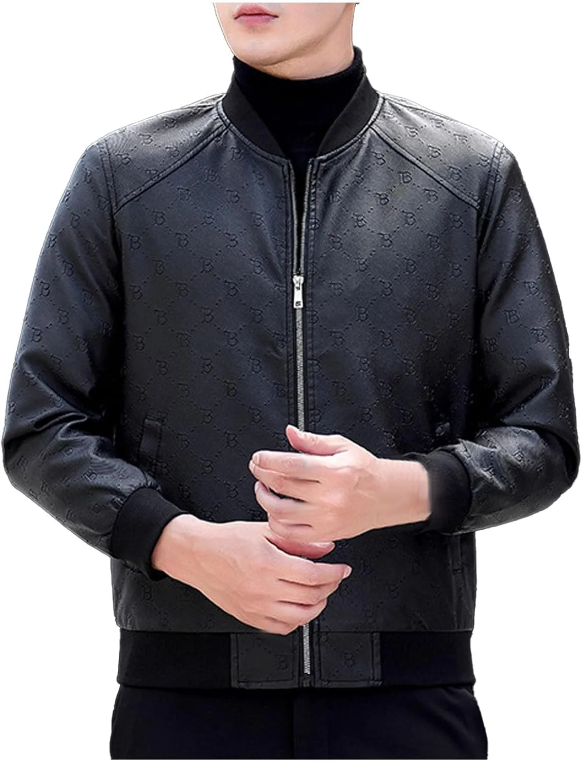 Mens Vintage Leather Long Sleeve Jacket Coat Stand Collar Club Coat Fashion Men's Leather Jackets Casual TopsWinter