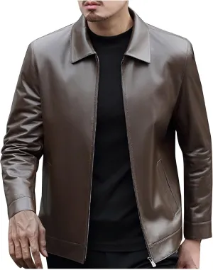 Mens Vintage Leather Long Sleeve Jacket Coat Stand Collar Club Coat Fashion Men's Leather Jackets Casual TopsWinter