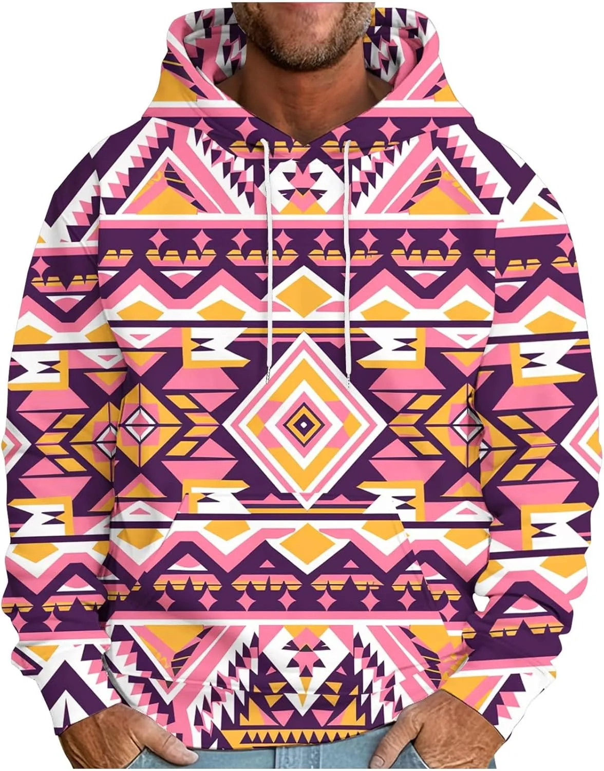 Men's Vintage Western Hoodies Aztec Ethnic Printed Tops Long Sleeve Tribal Ethnic Print Hooded Sweatshirts