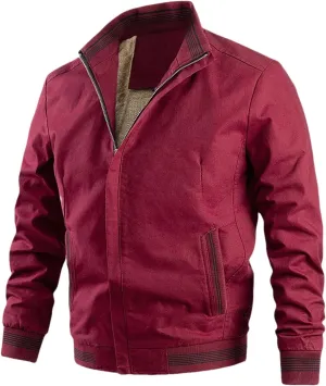 Mens Windbreaker Full-Zip Fleece Jacket Sherpa Lined Winter Coats Casual Zip Up Jackets Warm Outerwear with Pockets