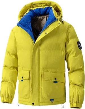 Mens Winter Coats Cozy Warm Puffer Jackets Coats Soild Outdoor Ski Hiking Thicken down Quilted Outerwear with Hood