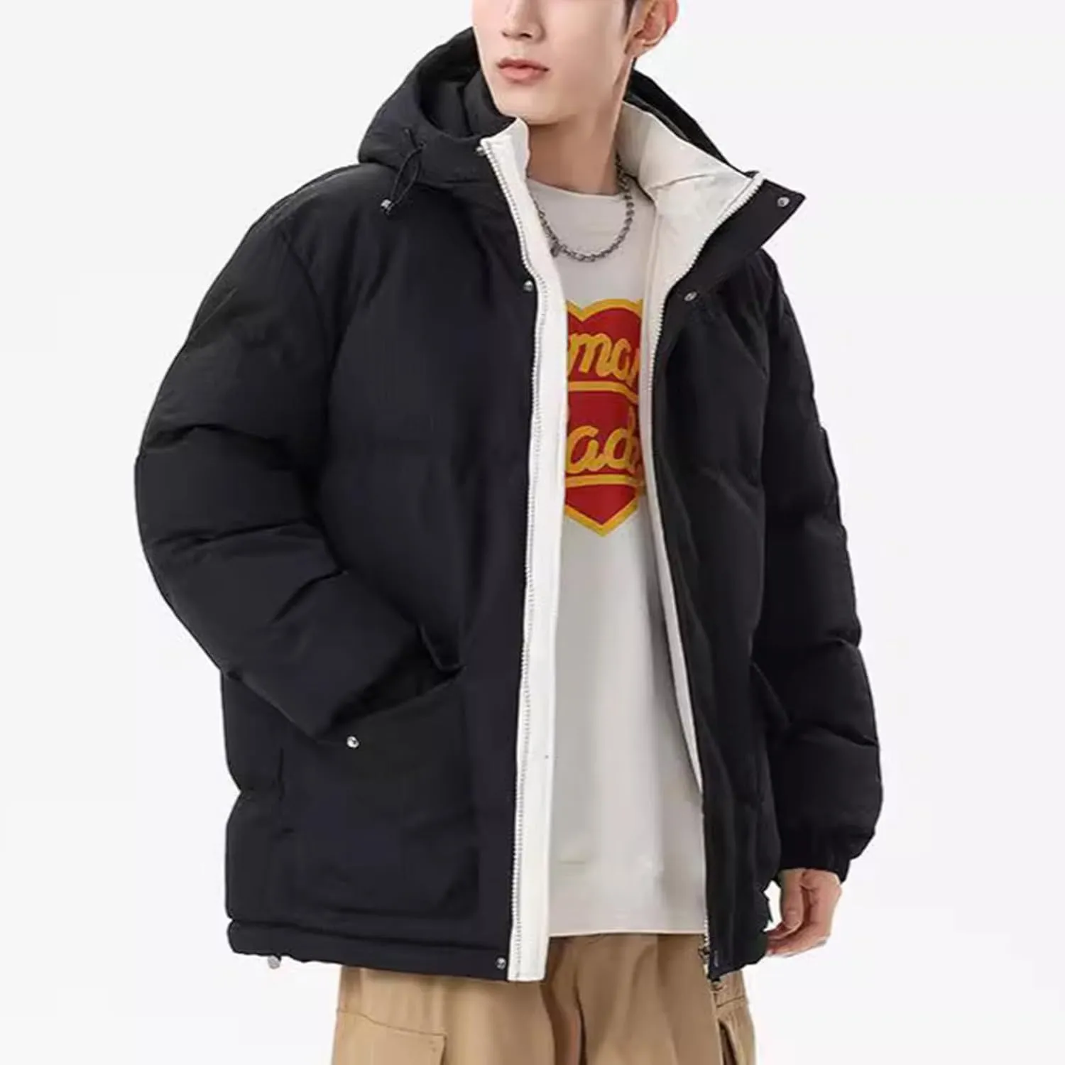 Mens Winter Coats Cozy Warm Puffer Jackets Coats Soild Outdoor Ski Hiking Thicken down Quilted Outerwear with Hood