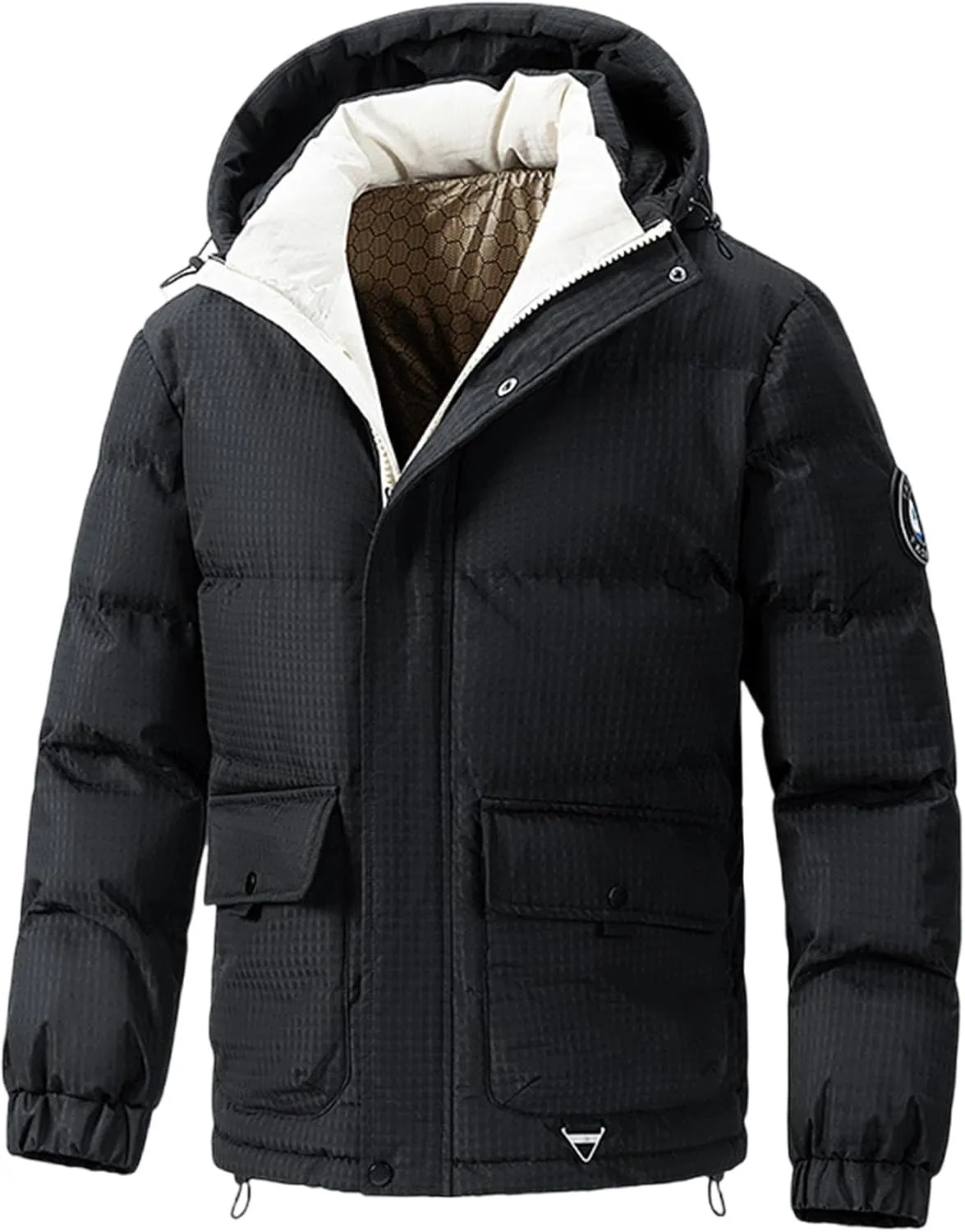 Mens Winter Coats Cozy Warm Puffer Jackets Coats Soild Outdoor Ski Hiking Thicken down Quilted Outerwear with Hood