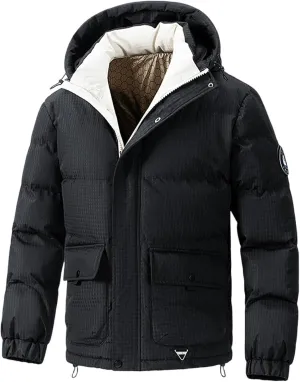 Mens Winter Coats Cozy Warm Puffer Jackets Coats Soild Outdoor Ski Hiking Thicken down Quilted Outerwear with Hood