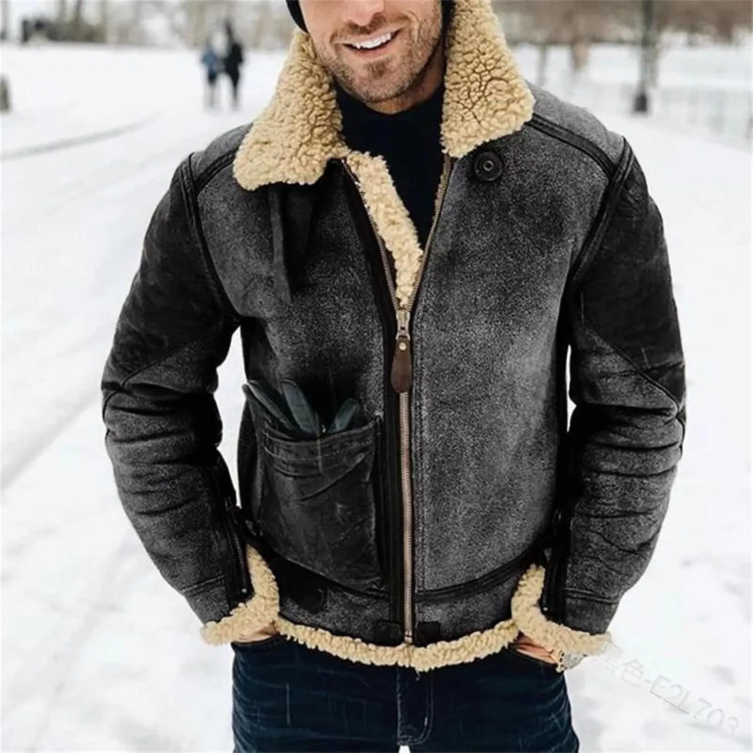 Men's Winter Jacket 2024 Warm Fleece Lined Coat Faux Suede Bomber Jacket Outerwear Lapel Work Wear for Outdoor Hunting