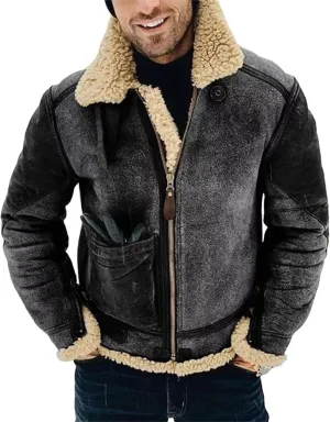 Men's Winter Jacket 2024 Warm Fleece Lined Coat Faux Suede Bomber Jacket Outerwear Lapel Work Wear for Outdoor Hunting