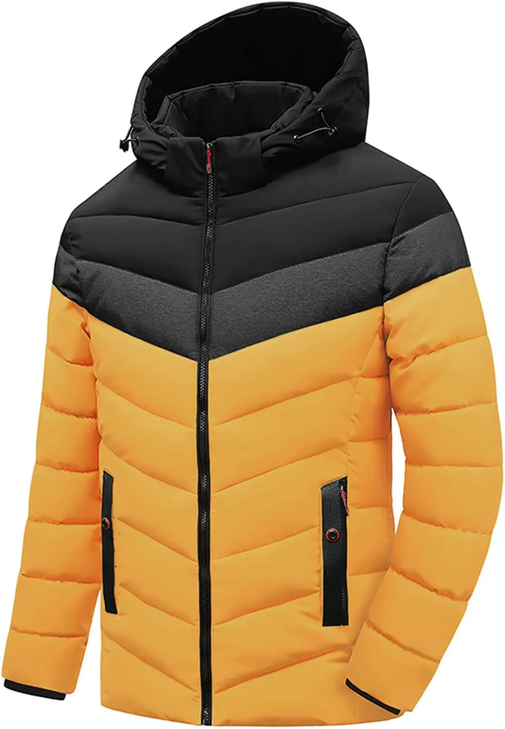 Mens Winter Puffer Jackets Long Sleeve Zipper Hooded Cotton Jackets Insulated Thermal Puffy Winter Coats