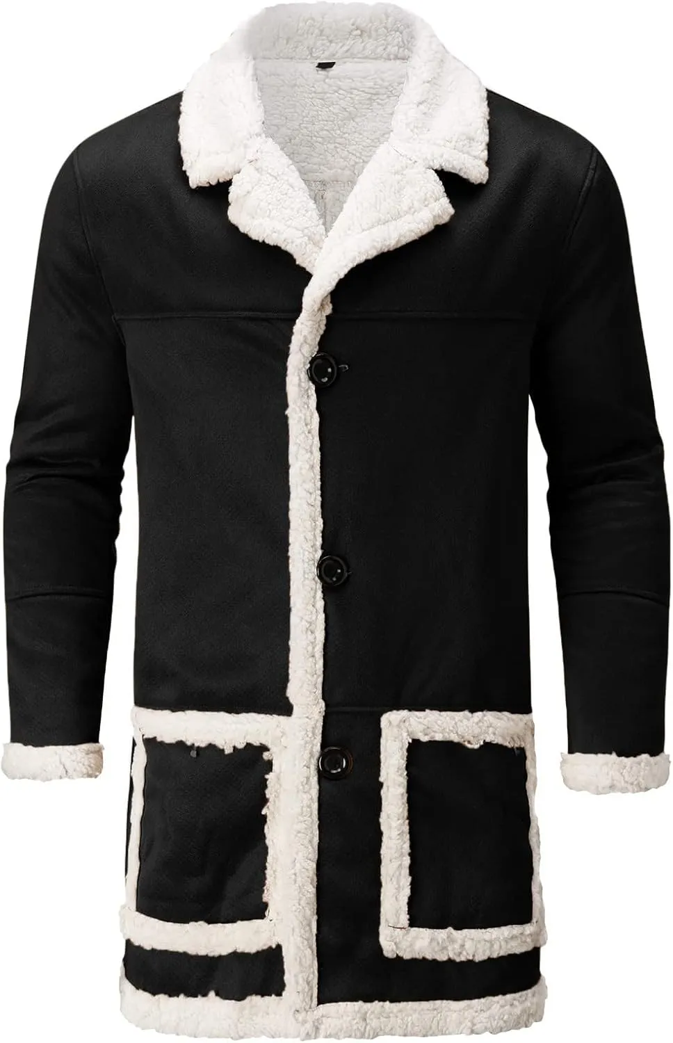 Mens Winter Suede Sherpa Lined Coat Fleece Sheepskin Jacket Pea Coat Faux Fur Collar Shearling Jacket Leather Coat