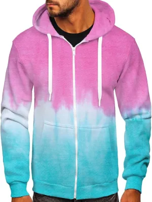 Men's Zip Sweatshirt Fashion Casual Zipper Gradient Tie-Dye Print With Hooded Sweatshirt Jacket