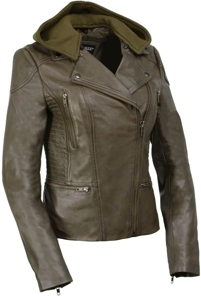 Milwaukee Leather Women's Premium Leather Casual Fashion Jackets with Hoodie SFL