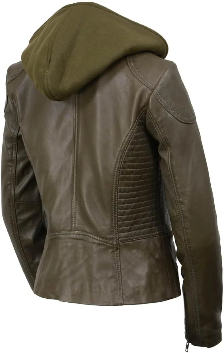 Milwaukee Leather Women's Premium Leather Casual Fashion Jackets with Hoodie SFL