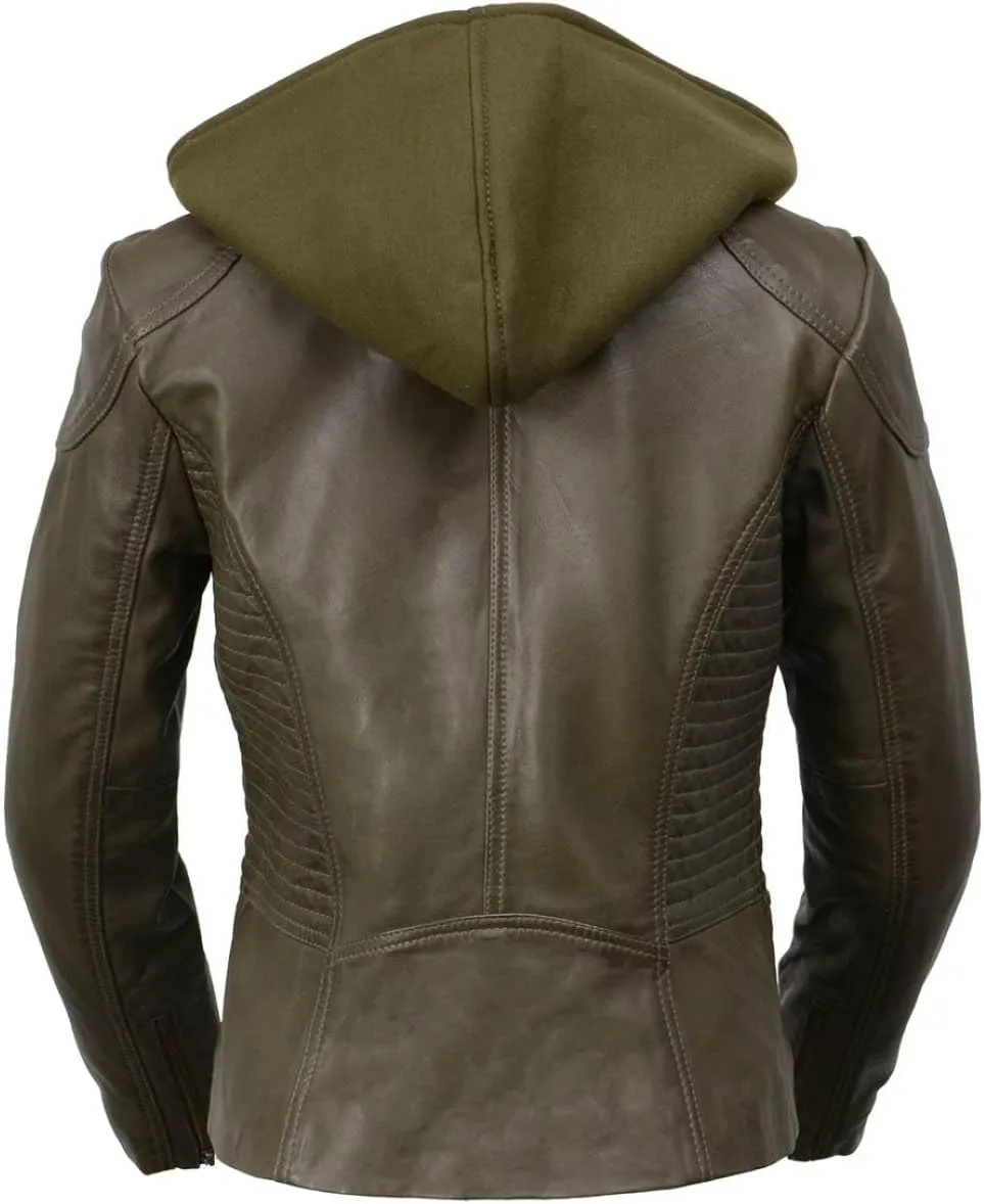 Milwaukee Leather Women's Premium Leather Casual Fashion Jackets with Hoodie SFL
