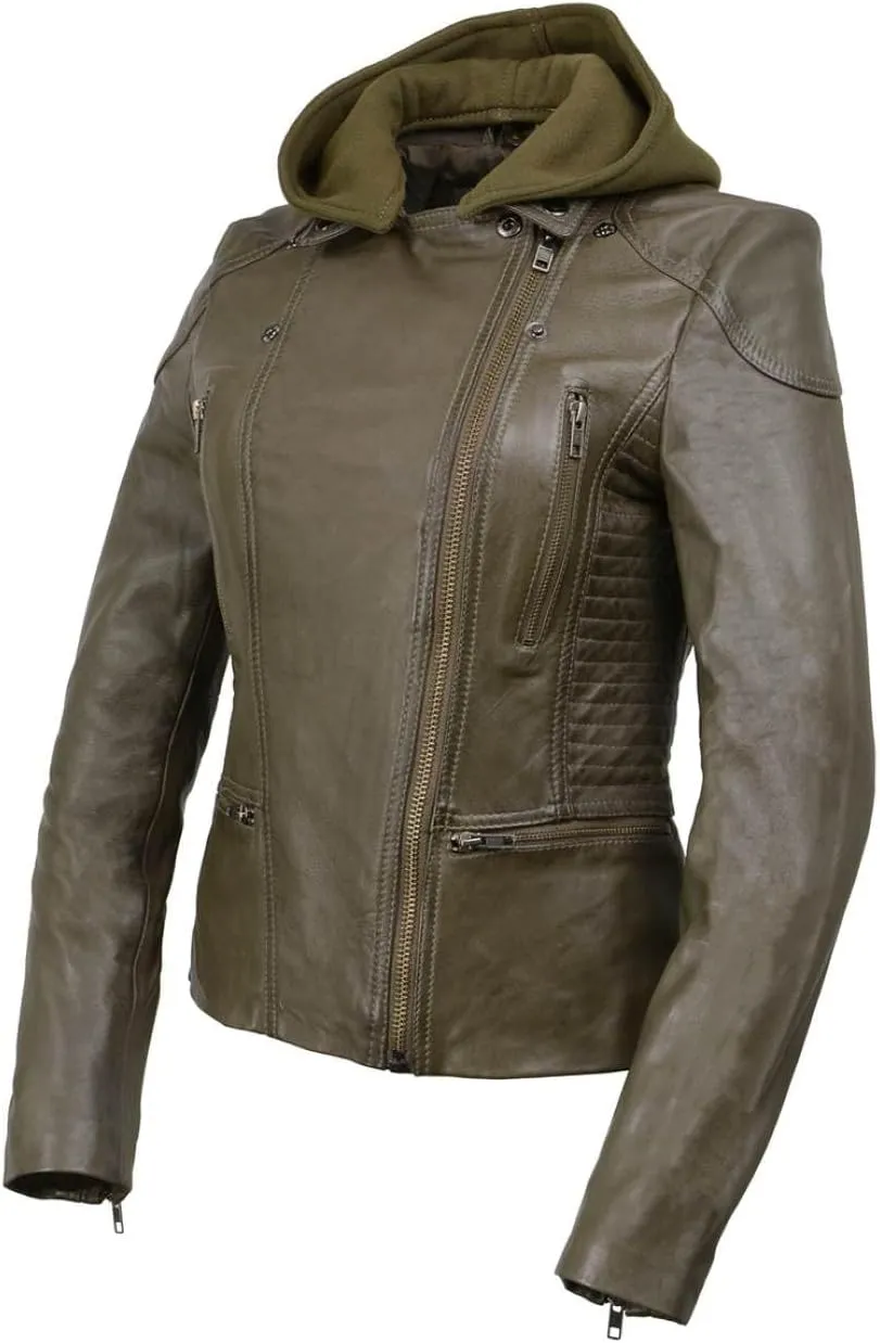 Milwaukee Leather Women's Premium Leather Casual Fashion Jackets with Hoodie SFL