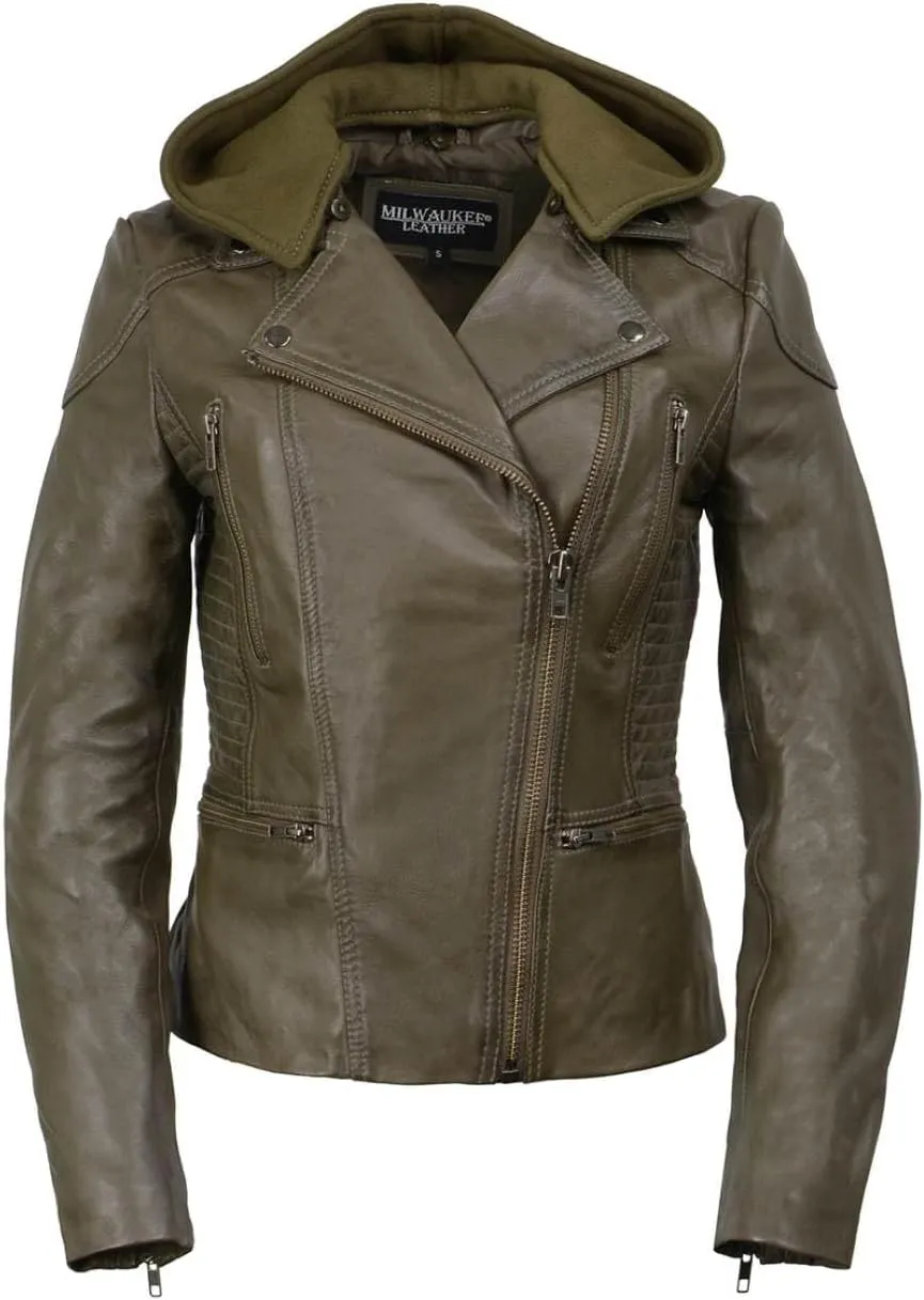Milwaukee Leather Women's Premium Leather Casual Fashion Jackets with Hoodie SFL