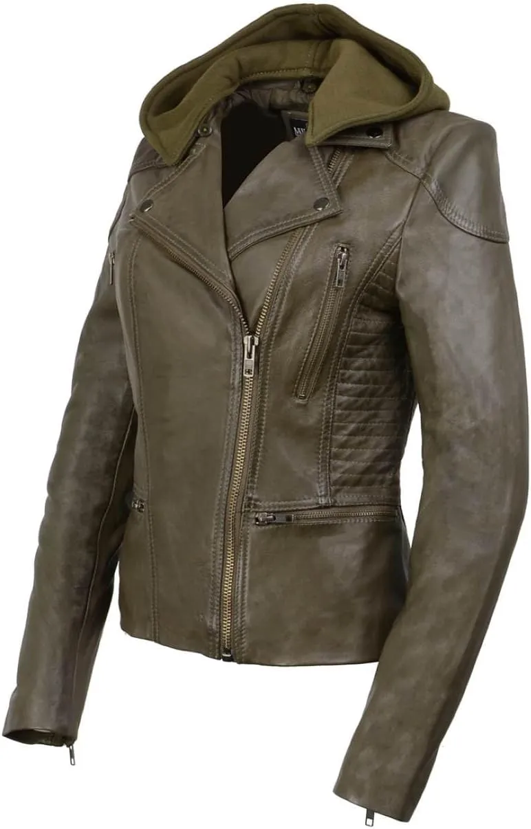 Milwaukee Leather Women's Premium Leather Casual Fashion Jackets with Hoodie SFL