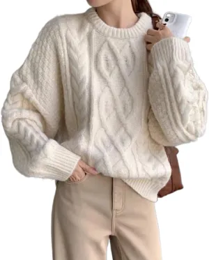 MOLERFO Cable Knit Sweater Women Chunky Knit Sweater Y2k Oversized Sweaters Fall Tops 2024 Trendy Pullover Sweaters