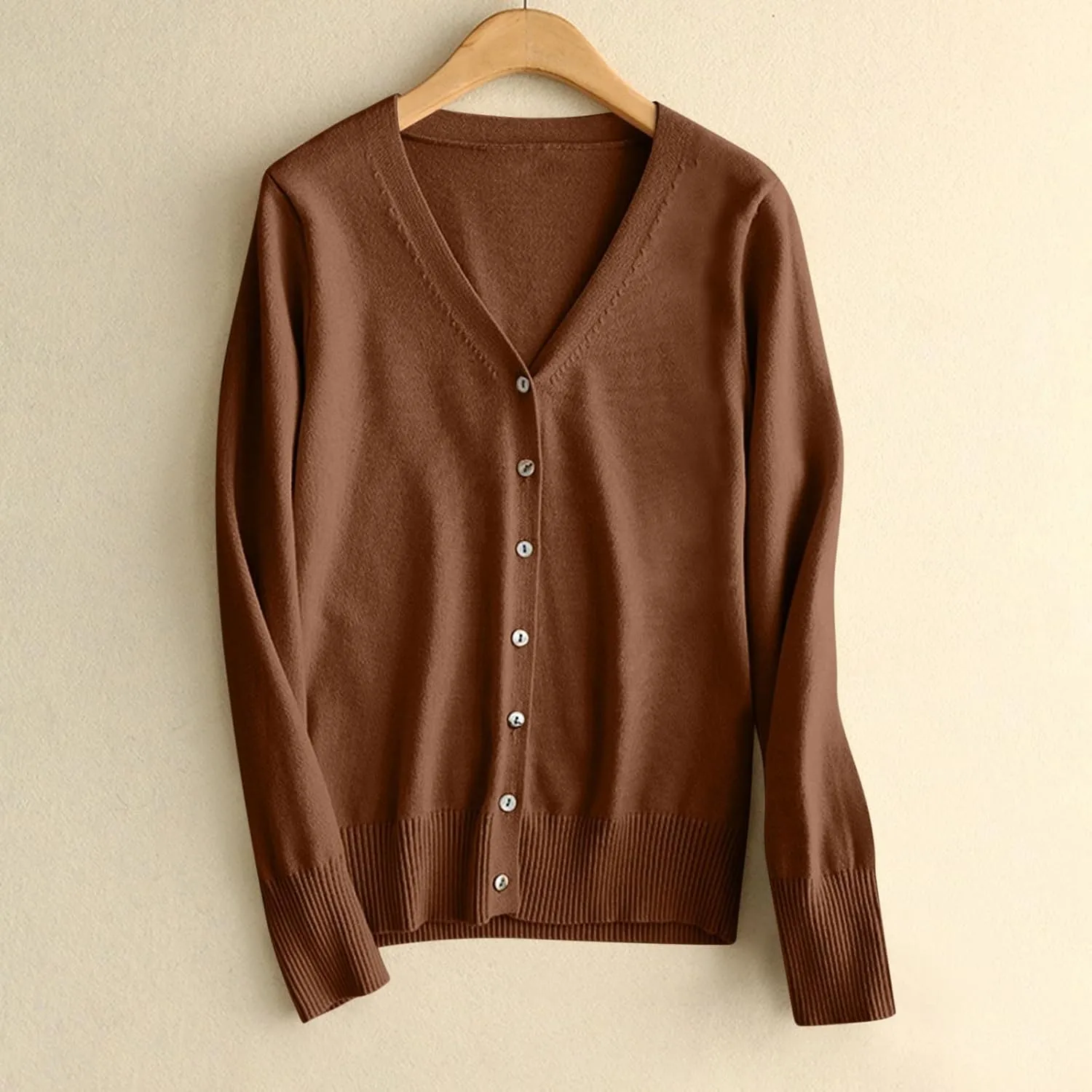 MRGIINRI Womens 2024 Fall Cardigan Sweaters Lightweight V-Neck Long Sleeve Open Front Button Up Knitted Cardigans Outerwear