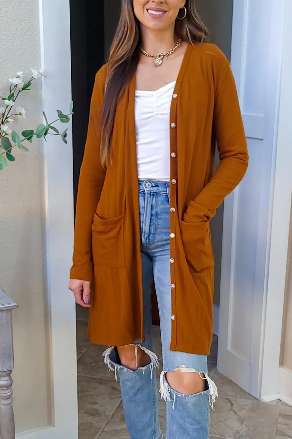 Naggoo Women's Long Cardigans Button Down Cardigan Open Front Knit Loose Cardigans with Pockets