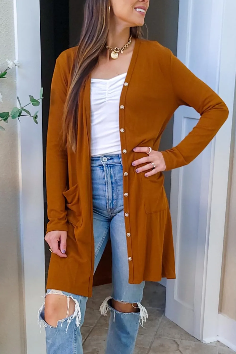 Naggoo Women's Long Cardigans Button Down Cardigan Open Front Knit Loose Cardigans with Pockets
