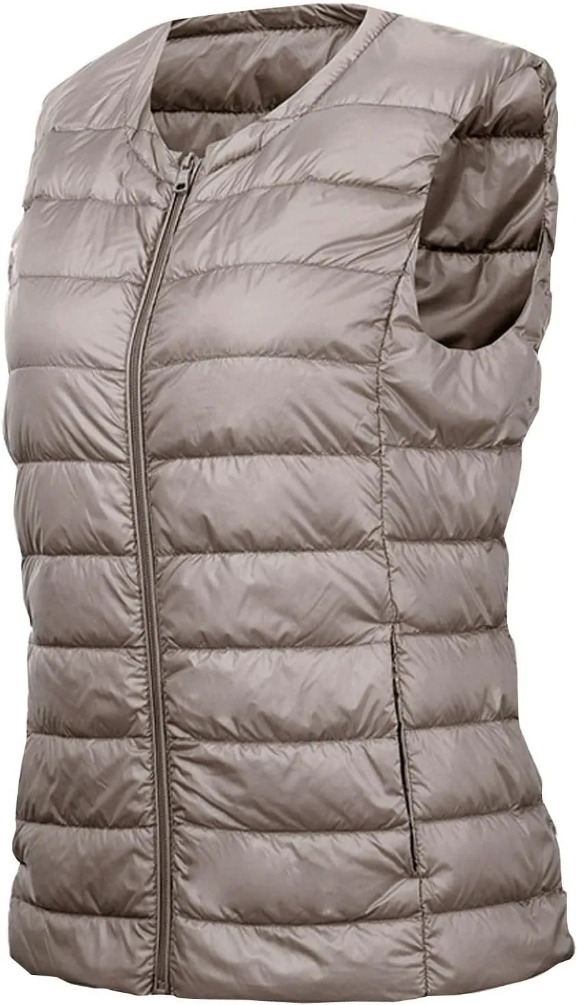 NaRHbrg Women's Puffer Vest, Women's Lightweight Waterproof Down Jacket Outwear Puffer Zip Quilted Coats for Autumn Winter