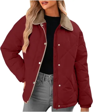 NATHGAM Women's Winter Casual Quilted Jackets Lightweight Warm Puffer Jacket Thermal Lapel Button Padded Down Coat Outerwear