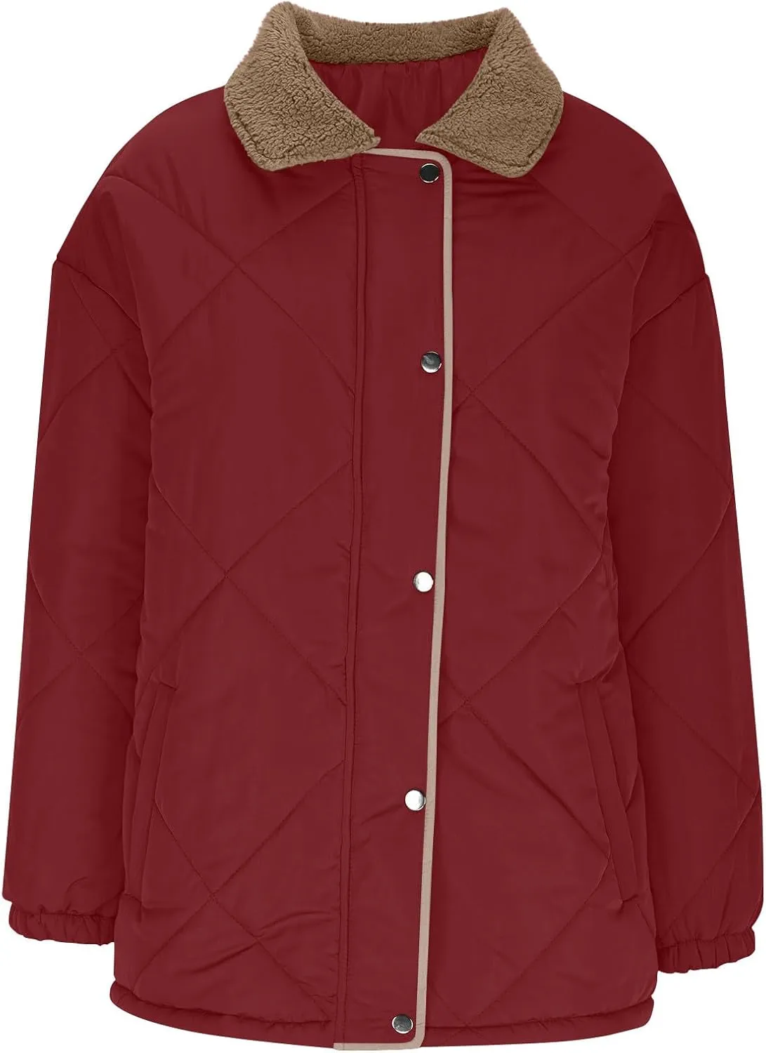 NATHGAM Women's Winter Casual Quilted Jackets Lightweight Warm Puffer Jacket Thermal Lapel Button Padded Down Coat Outerwear