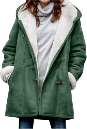 Ogiraw Womens Sherpa Lined Jackets Fashion Winter Fuzzy Fleece Hoodie Sweatshirt Casual Soft Cozy Horn Button Down Coats
