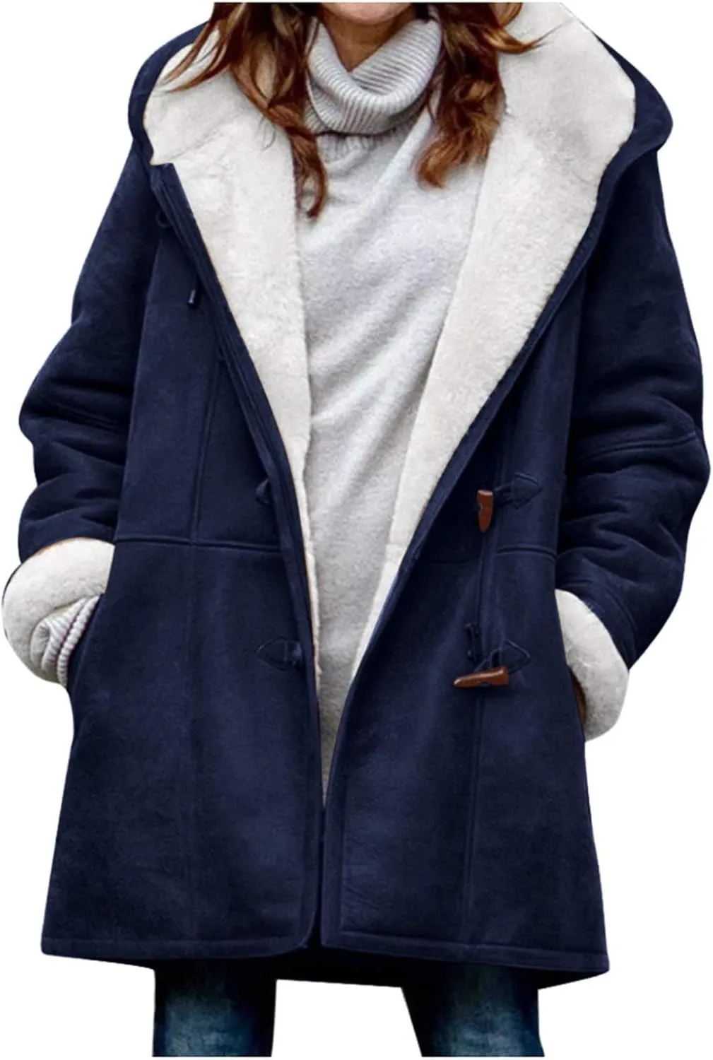 Ogiraw Womens Sherpa Lined Jackets Fashion Winter Fuzzy Fleece Hoodie Sweatshirt Casual Soft Cozy Horn Button Down Coats