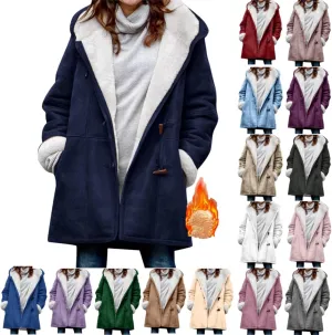 Ogiraw Womens Sherpa Lined Jackets Fashion Winter Fuzzy Fleece Hoodie Sweatshirt Casual Soft Cozy Horn Button Down Coats