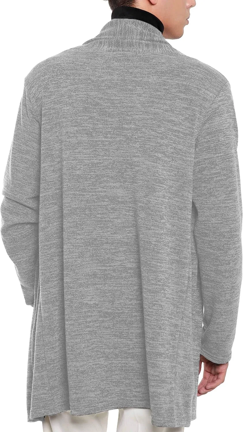 Ohoo Mens Long Sleeve Draped Lightweight Open Front Shawl Collar Longline Cardigan