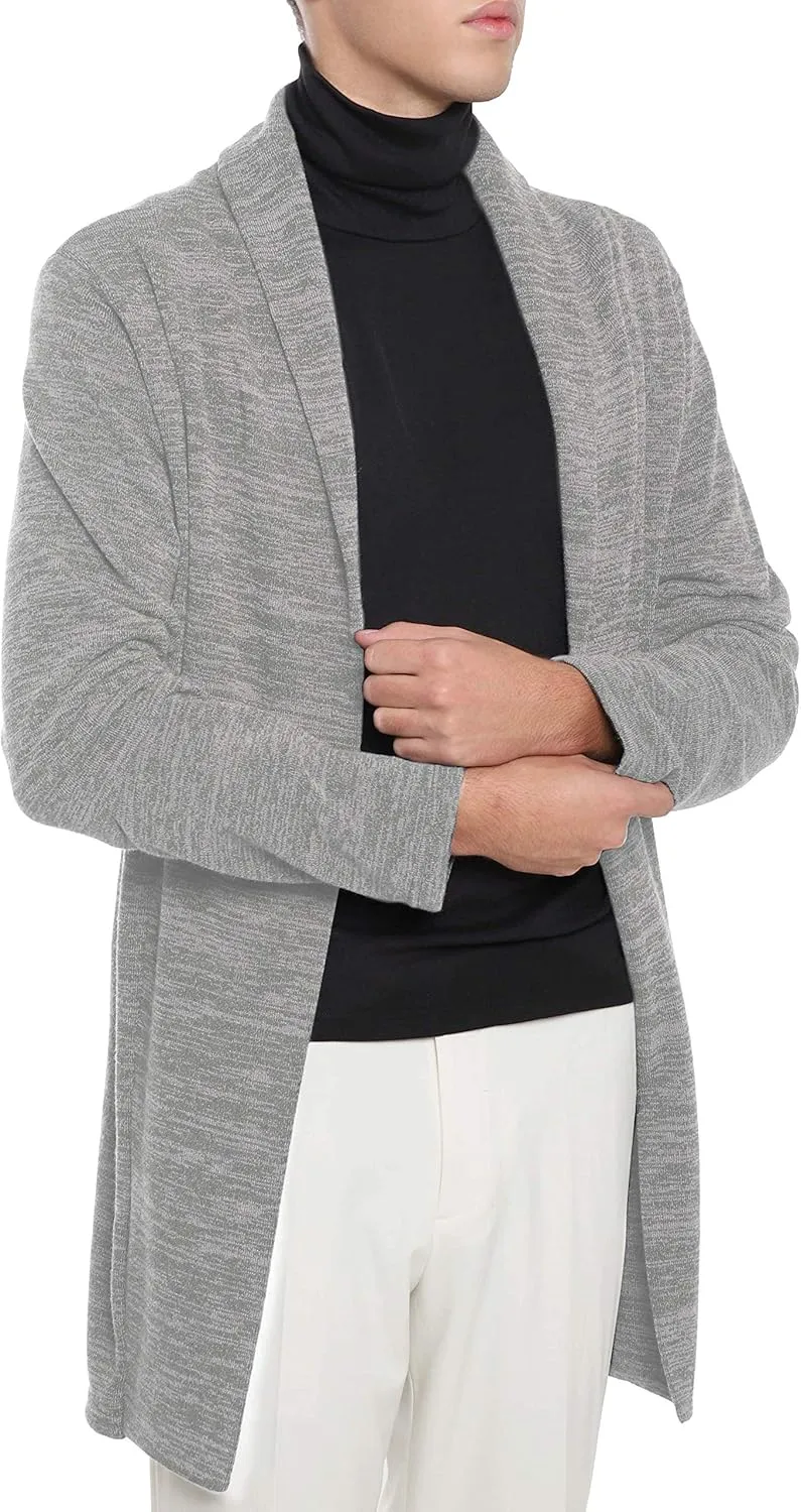 Ohoo Mens Long Sleeve Draped Lightweight Open Front Shawl Collar Longline Cardigan