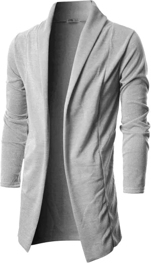 Ohoo Mens Long Sleeve Draped Lightweight Open Front Shawl Collar Longline Cardigan