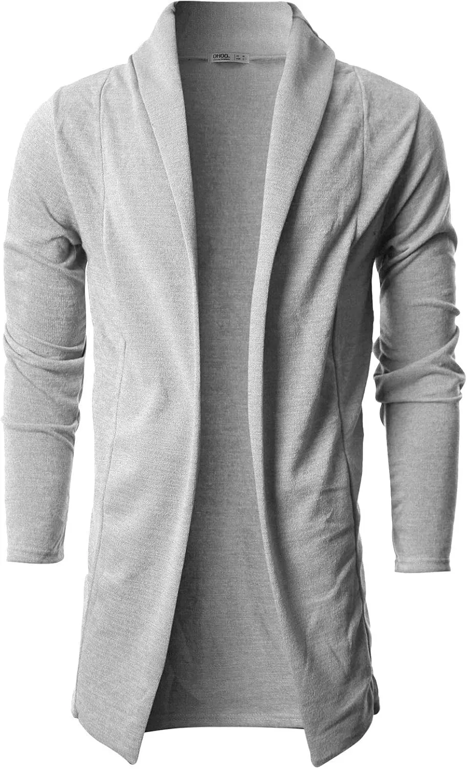 Ohoo Mens Long Sleeve Draped Lightweight Open Front Shawl Collar Longline Cardigan