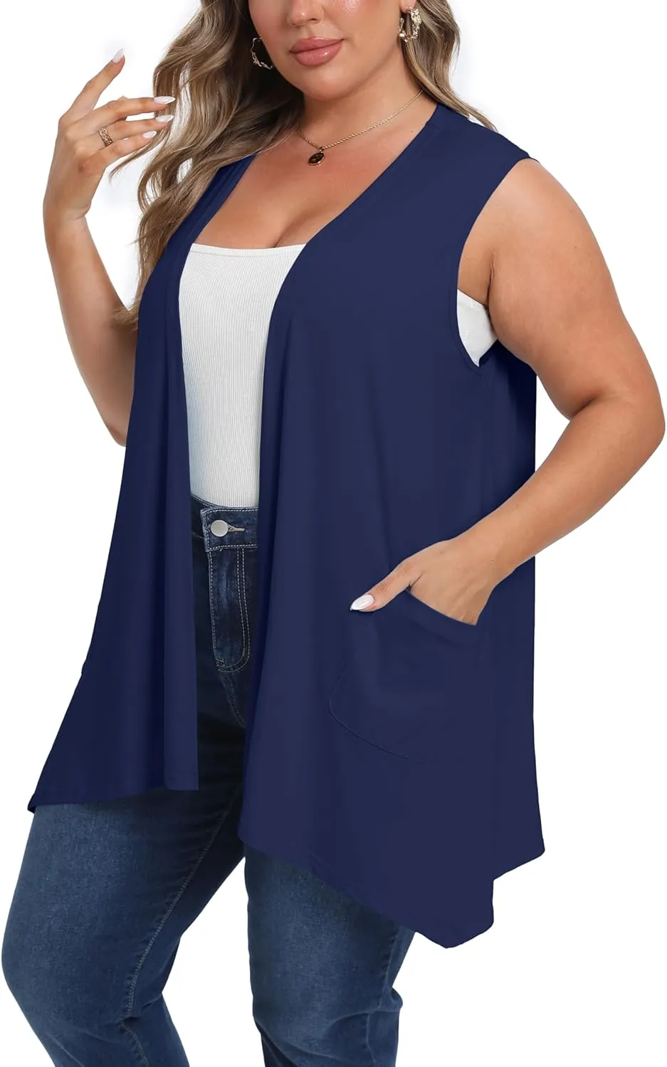 OLRIK Lightweight Plus Size Cardigan with Pocket Sleeveless Cardigans for Women Summer