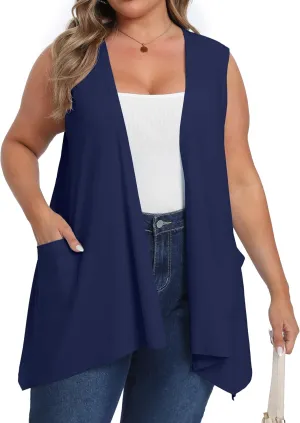 OLRIK Lightweight Plus Size Cardigan with Pocket Sleeveless Cardigans for Women Summer