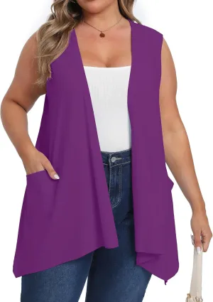 OLRIK Lightweight Plus Size Cardigan with Pocket Sleeveless Cardigans for Women Summer