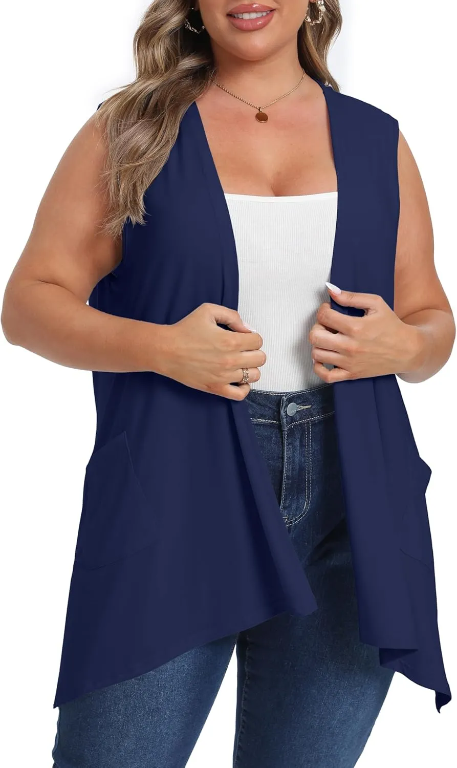 OLRIK Lightweight Plus Size Cardigan with Pocket Sleeveless Cardigans for Women Summer