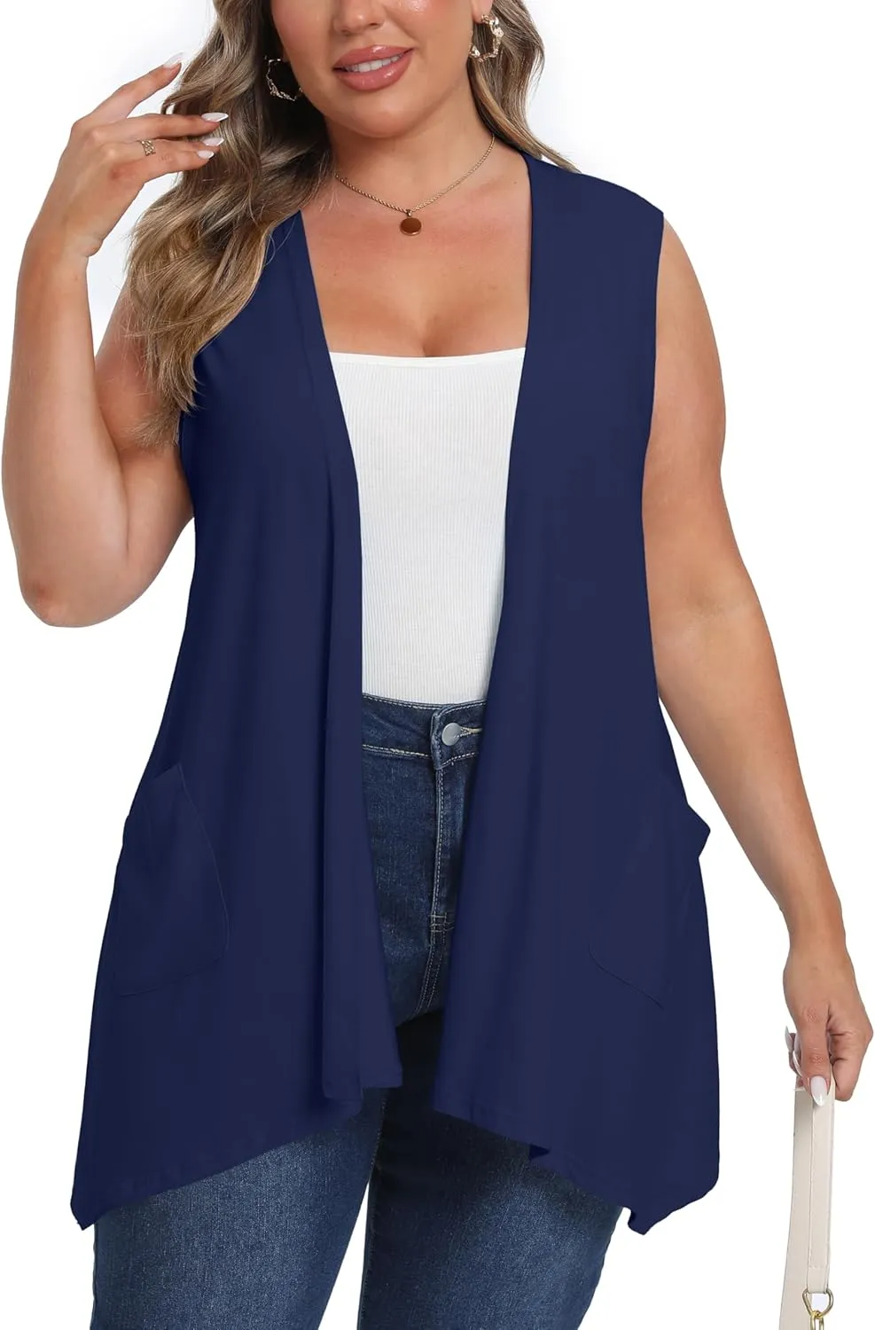 OLRIK Lightweight Plus Size Cardigan with Pocket Sleeveless Cardigans for Women Summer
