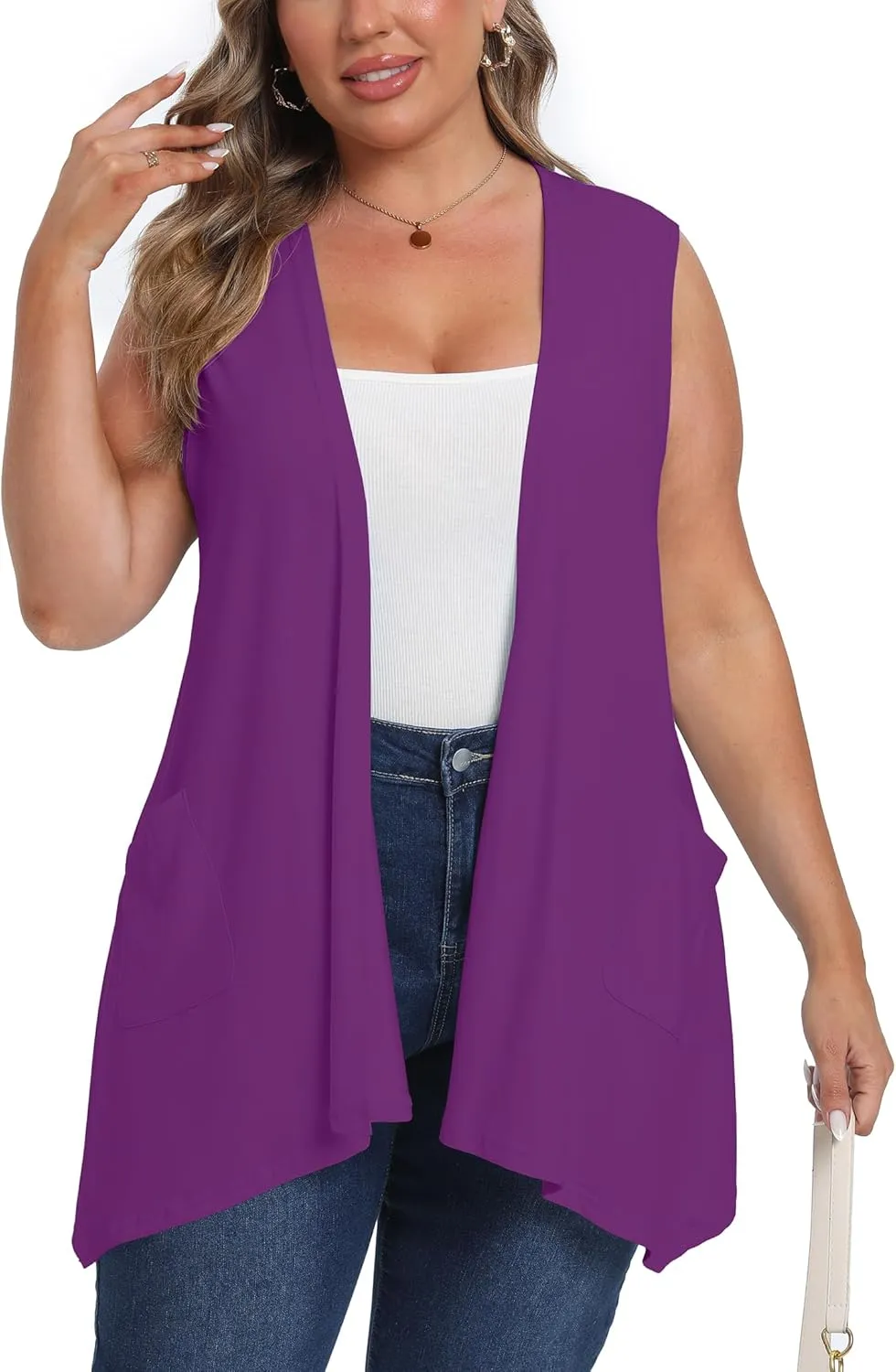 OLRIK Lightweight Plus Size Cardigan with Pocket Sleeveless Cardigans for Women Summer
