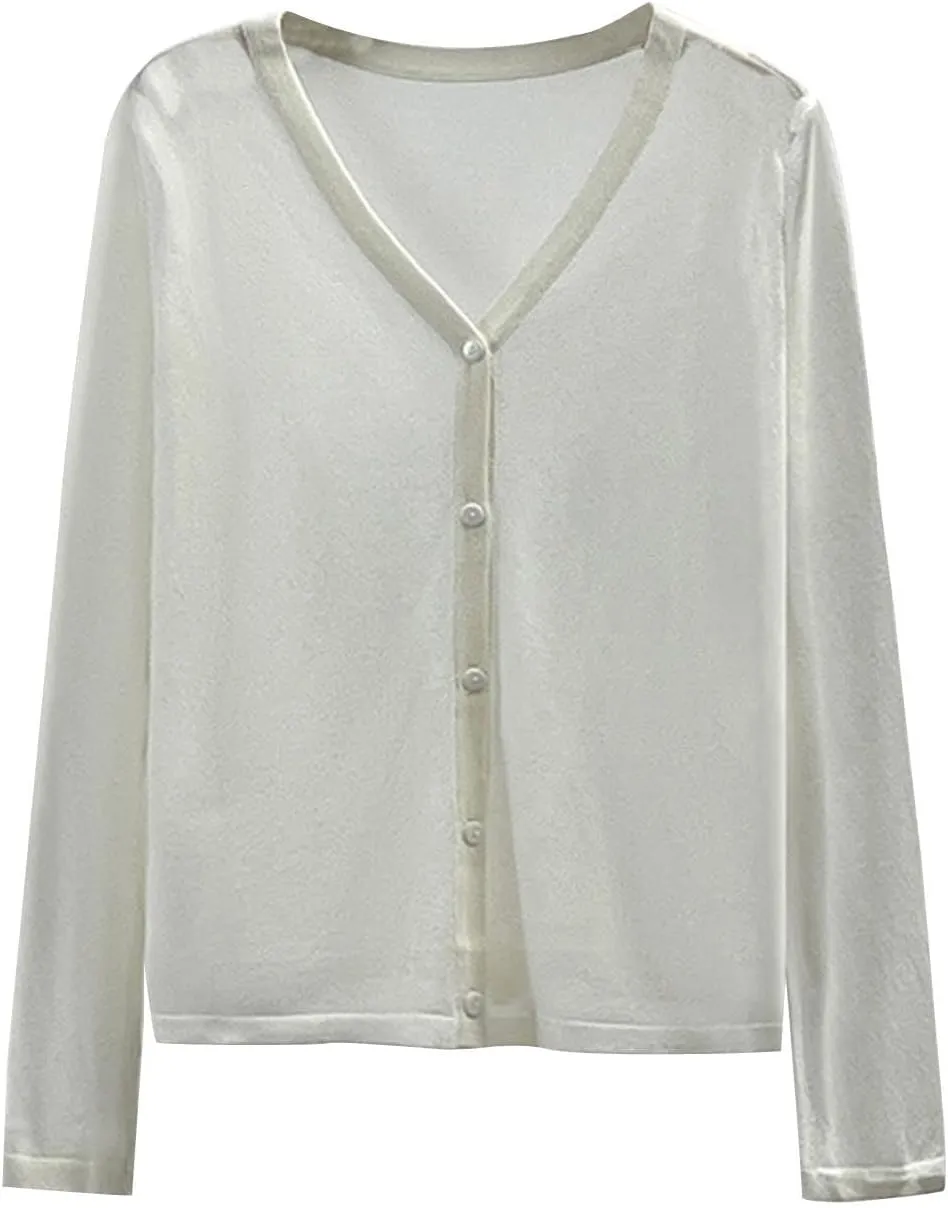 Oplxuo Womens Cardigan Sweaters Lightweight Basic Solid Long Sleeve Button Down Cardigans Knit Cover Ups Shrugs Fall Outwear