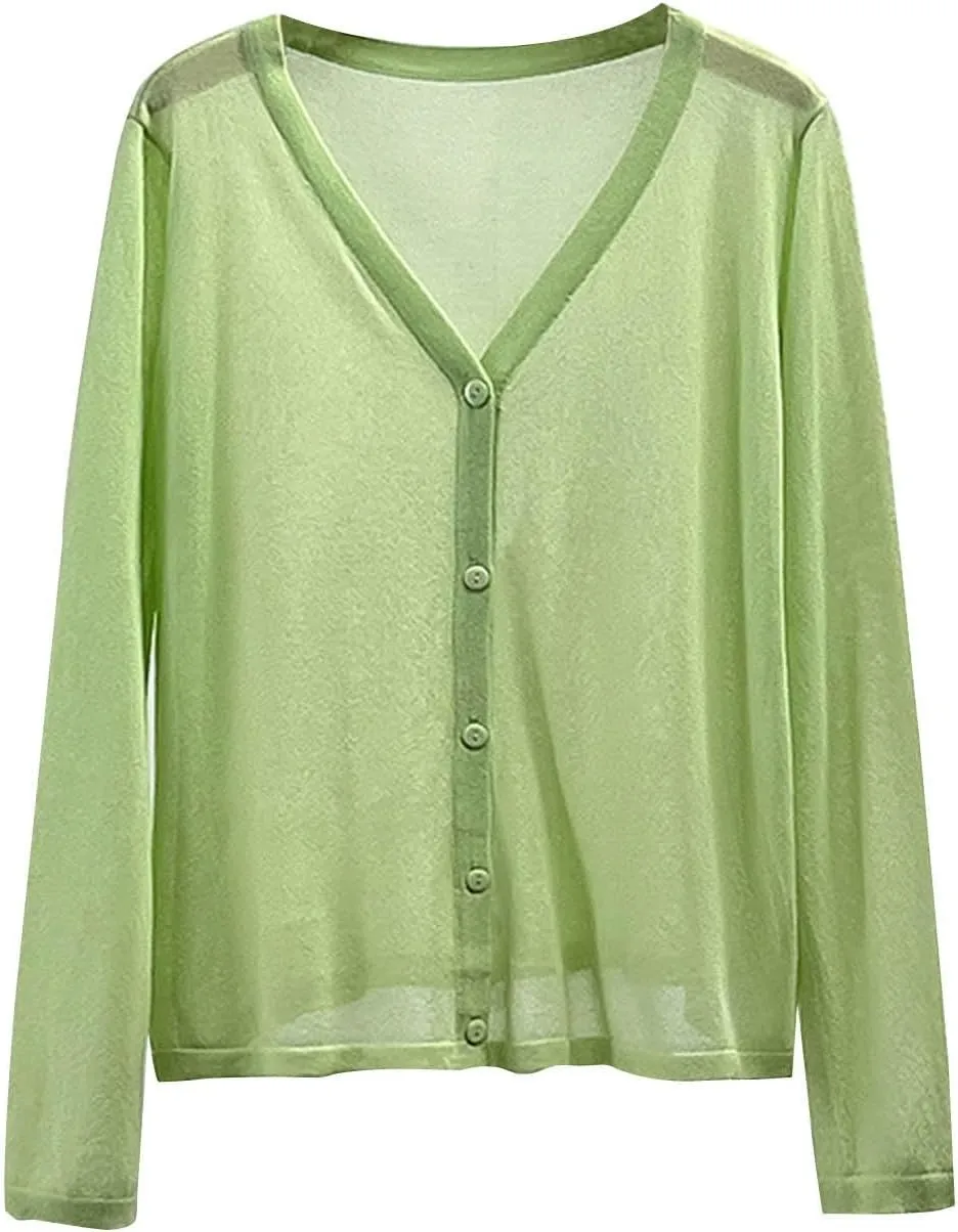 Oplxuo Womens Cardigan Sweaters Lightweight Basic Solid Long Sleeve Button Down Cardigans Knit Cover Ups Shrugs Fall Outwear
