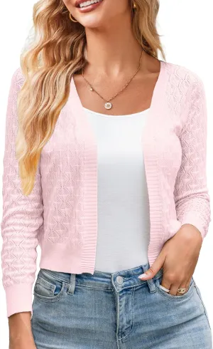 Othyroce Shrug Sweaters for Women Open Front Lightweight Crochet Knit Sweater Cardigans S-XL