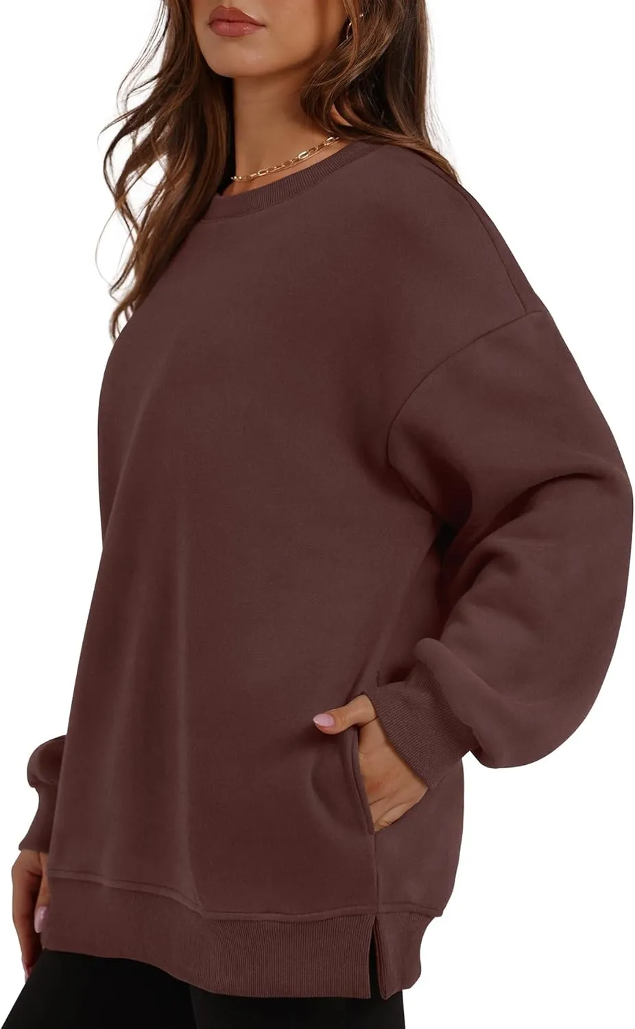 Oversized Crewneck Sweatshirts for Women Soft Fleece Long Sleeve Casual Cute Pullover Top Comfy Fall Clothes Pocket