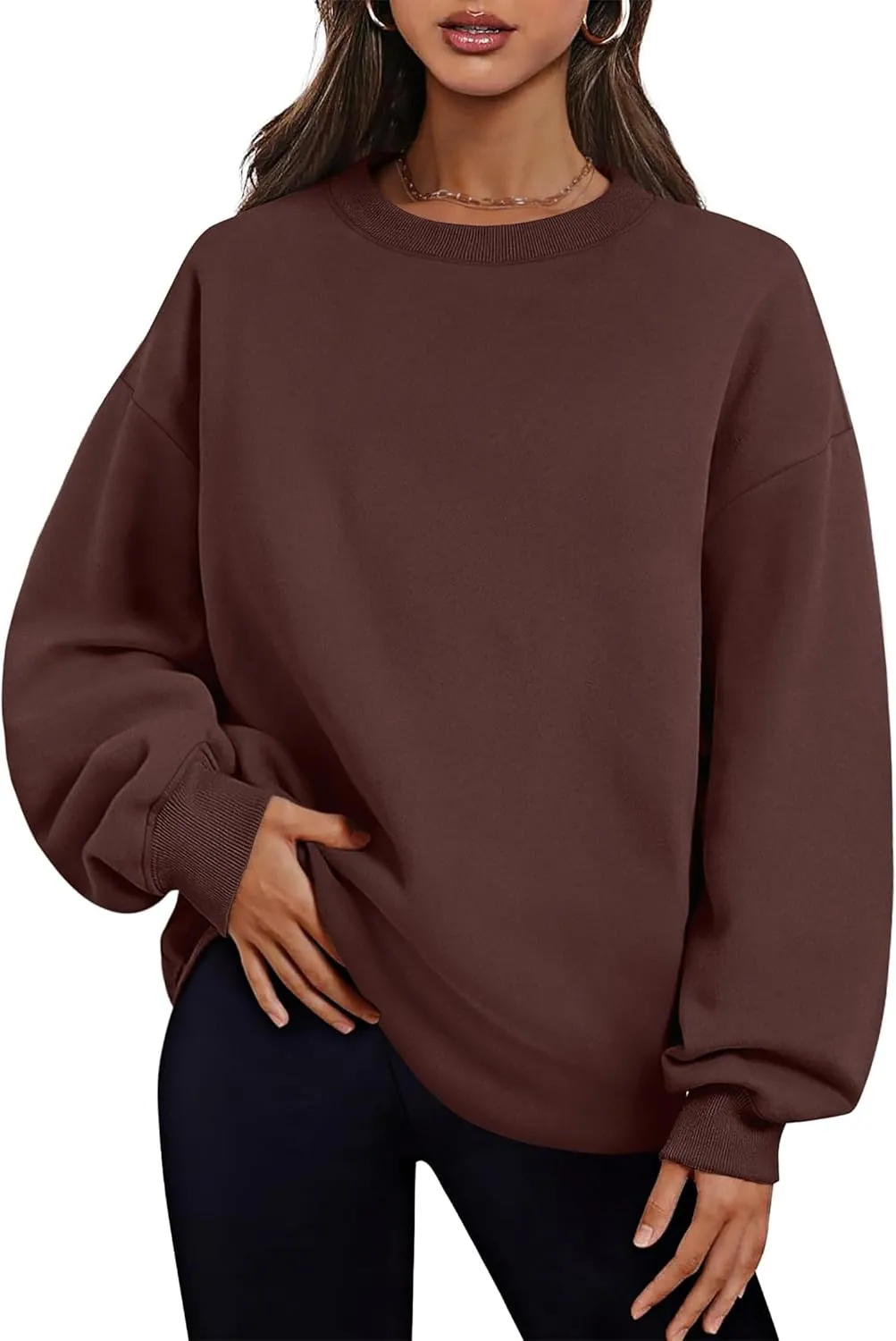 Oversized Crewneck Sweatshirts for Women Soft Fleece Long Sleeve Casual Cute Pullover Top Comfy Fall Clothes Pocket