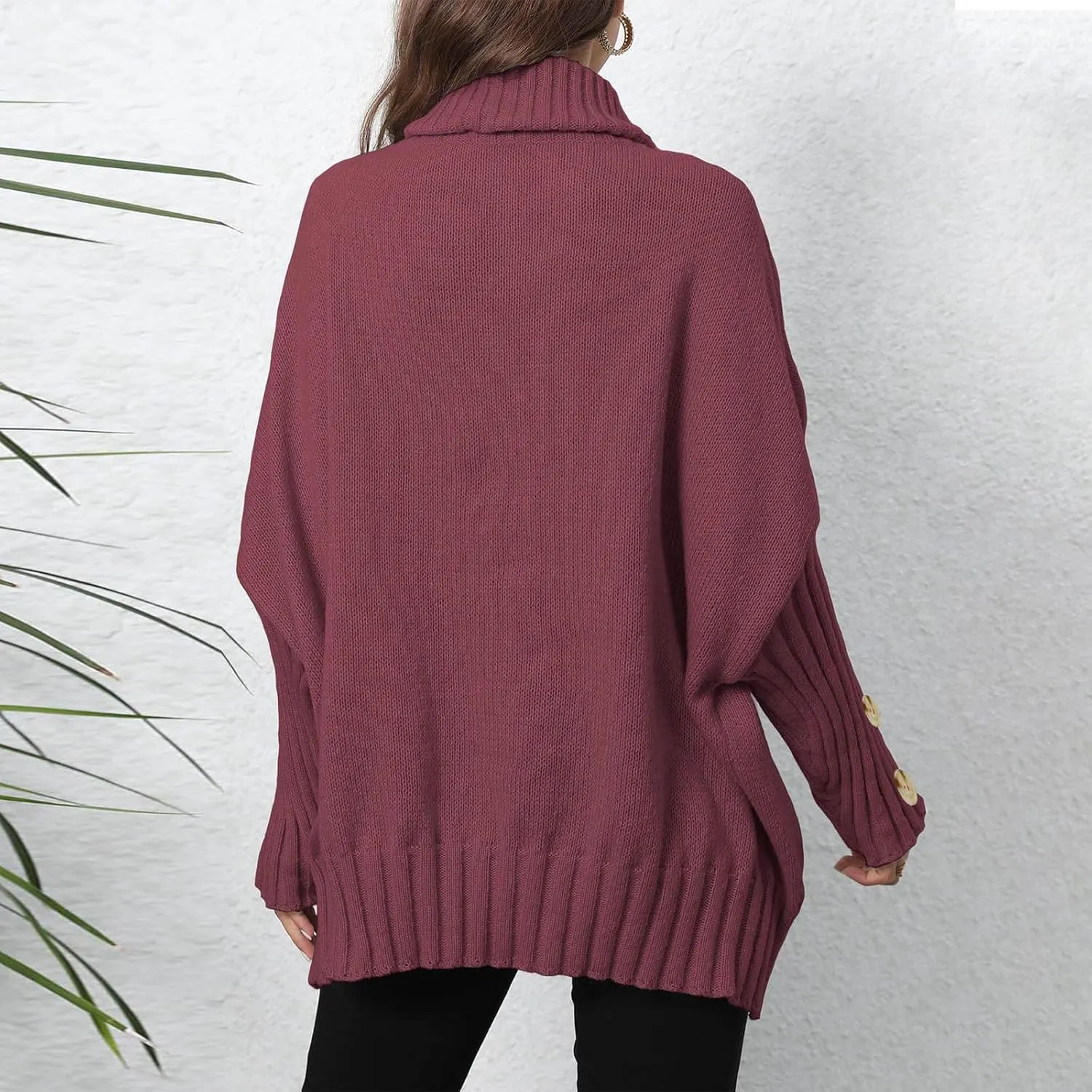Oversized Sweaters for Women Turtle Neck Long Sleeve Blouse Loose Button Down Sweater Thick Warm Pullover Blouse
