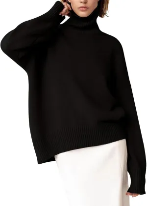 Oversized Sweaters for Women Turtleneck Sweater Long Sleeve Chunky Knitted Pullover High Low Hem Fall Jumper Tops