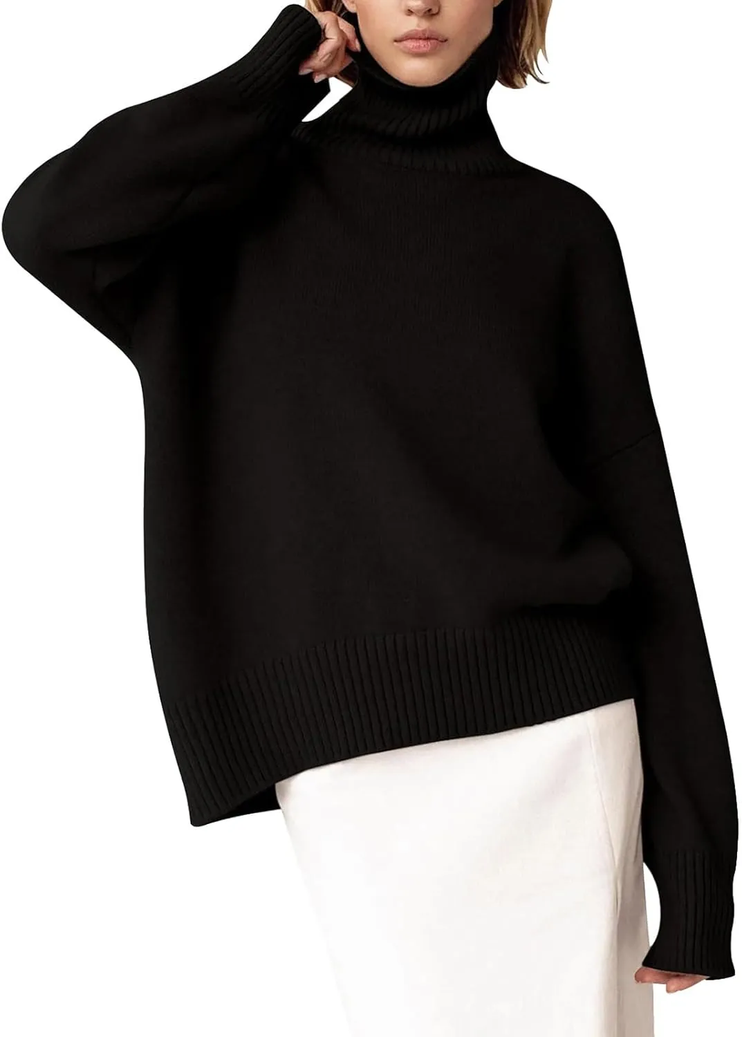Oversized Sweaters for Women Turtleneck Sweater Long Sleeve Chunky Knitted Pullover High Low Hem Fall Jumper Tops