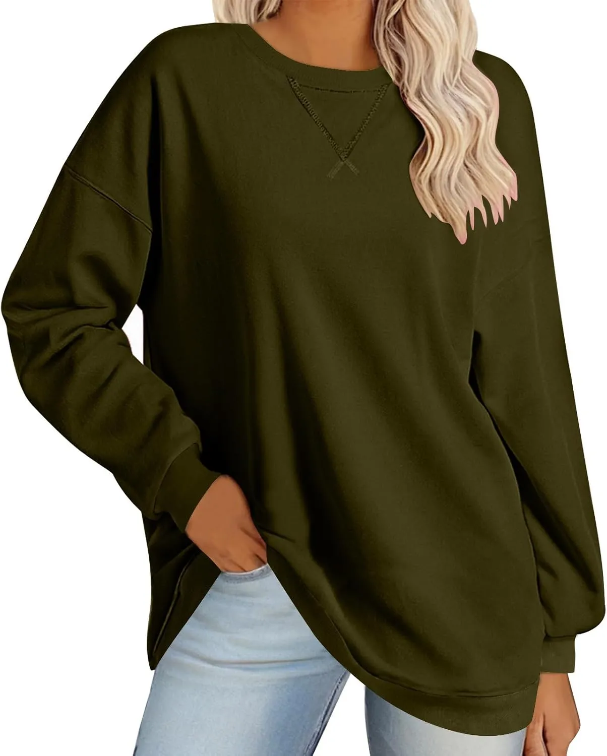 Oversized Sweatshirt for Women Long Sleeve 2024 Fashion Fall Pullover Top Fleece Tunics Sweaters Solid Colour Top